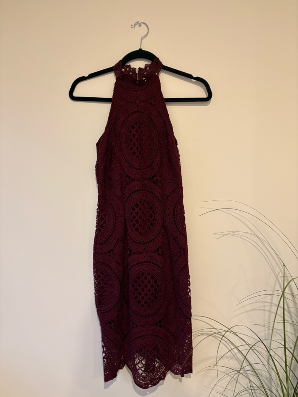 Charlotte Russe Burgundy Crochet Halter Midi Dress